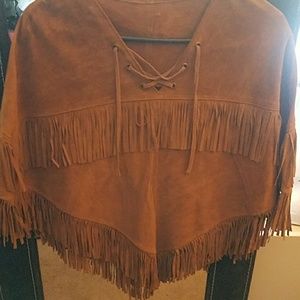 Suede tassle poncho
